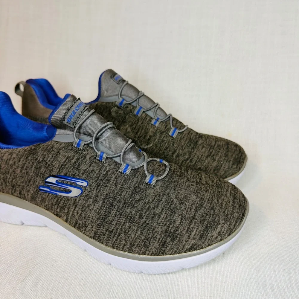 Skechers Summits Wide Fit Womens Charcoal Grey Blue Memory Foam Slip On Sneakers